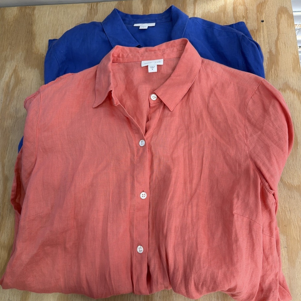 J Jill Love Linen Button Up Shirts Lot 2 Womens Medium Casual Lightweight‎ Tops